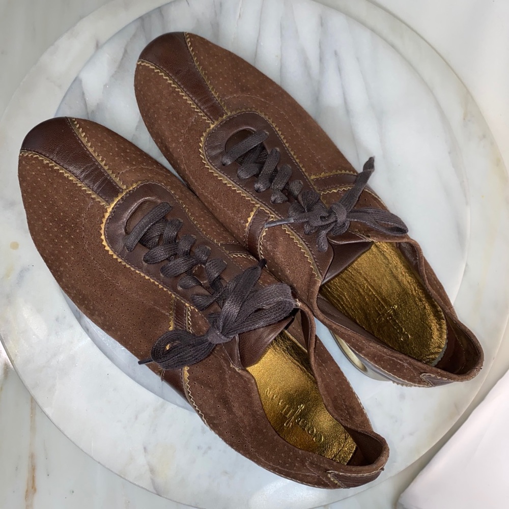 Cole Haan NikeAir Comfort Sneakers Bronze Antique Gold Leather Brown Suede 8.5